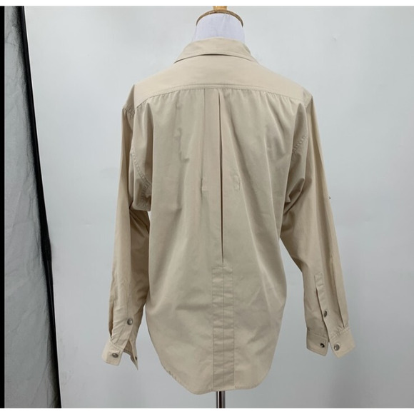 ExOfficio Shirt Womens 6/8 Khaki Snap Buttons Tab Sleeve Flap Pockets Collar - Picture 7 of 12